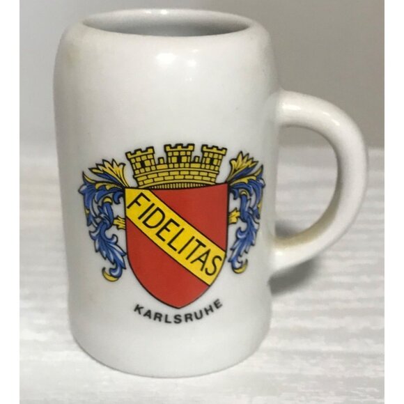 Miniature Porcelain Beer Stein Mug White With Karlsruhe Fidelitas Crest - Picture 2 of 6